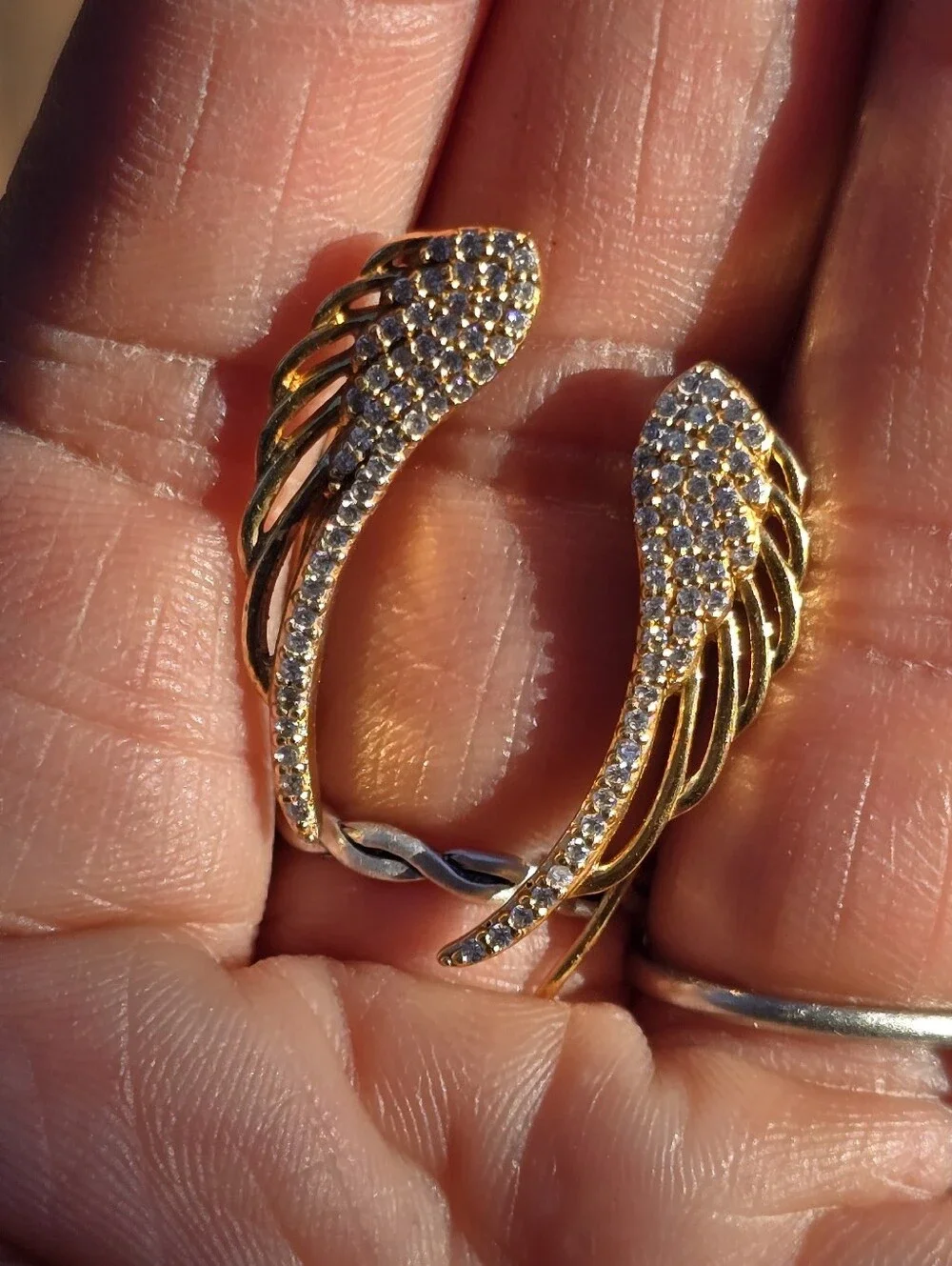 925 sterling silver gold overlay pave CZ wing earrings Elegant and amazing!!
